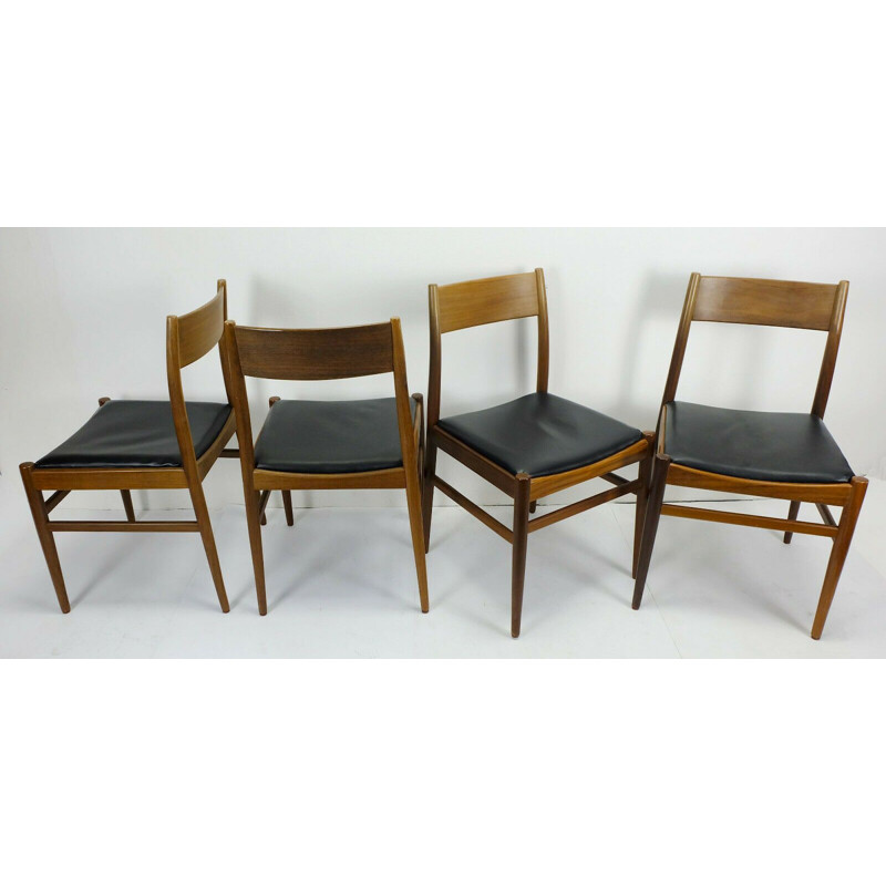 4 chaises vintage  en acajou et cuir noir 1960