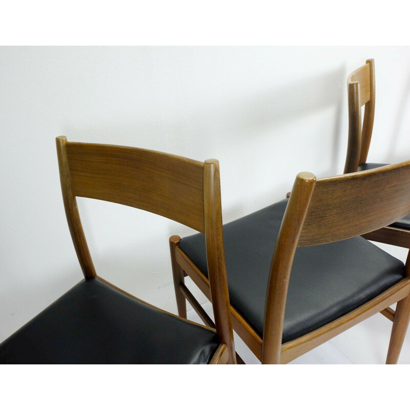 4 mid century  dining chairs mahogany black leatherette 1960s