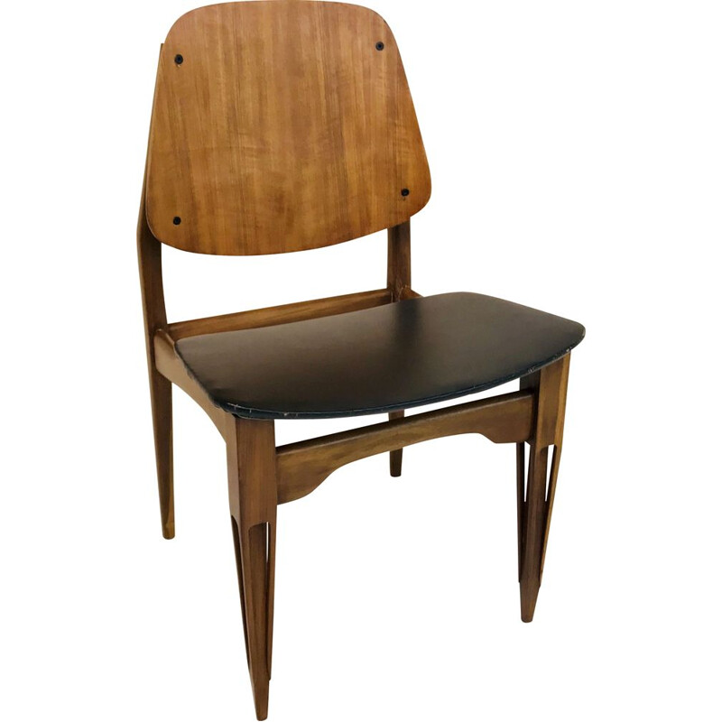 Vintage wooden and skai chair, Italy 1960