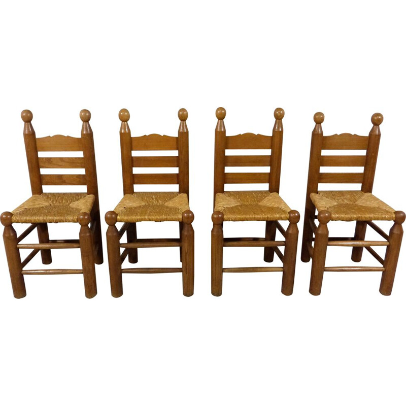 Set of 4 vintage chairs in Charles Dudouyt 1960s