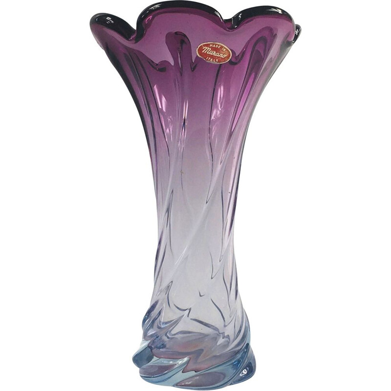 Vase vintage en verre de Murano torsadé  Italie 1960