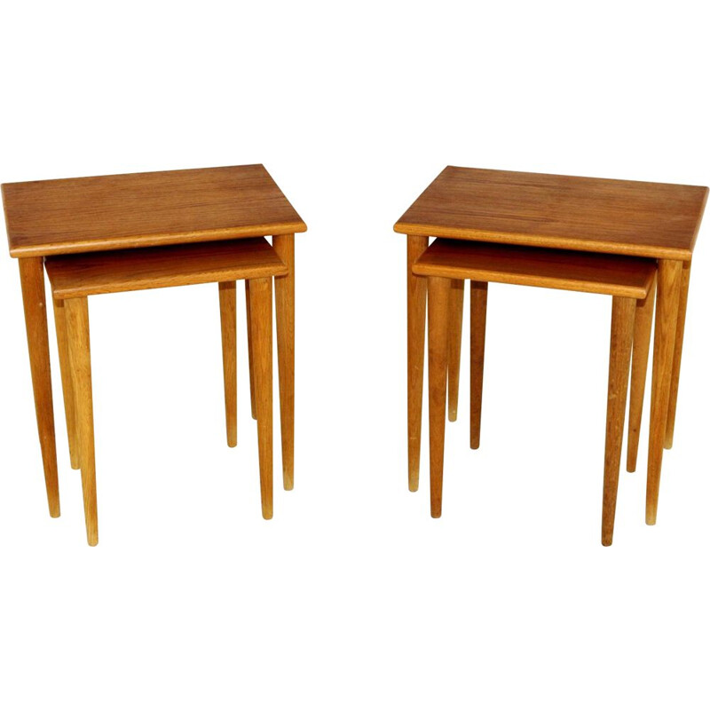 4 Vintage teak and oak nesting tables, Sweden 1960