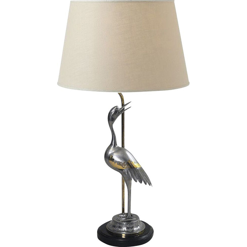 Vintage heron table lamp in chrome plated brass, UK 1970