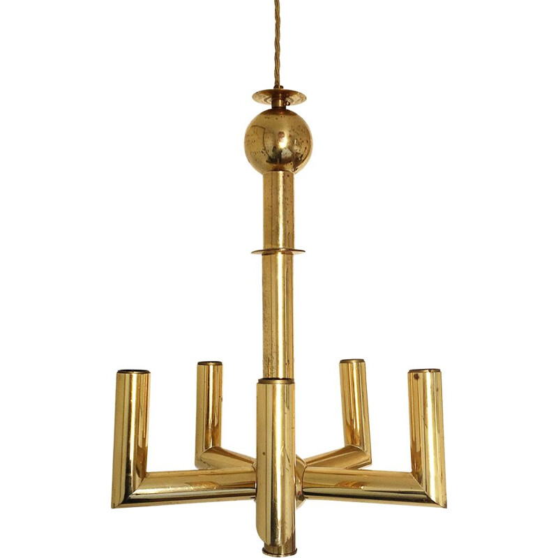 Vintage  Pendant Lamp 5 Branch Brass Sciolari
