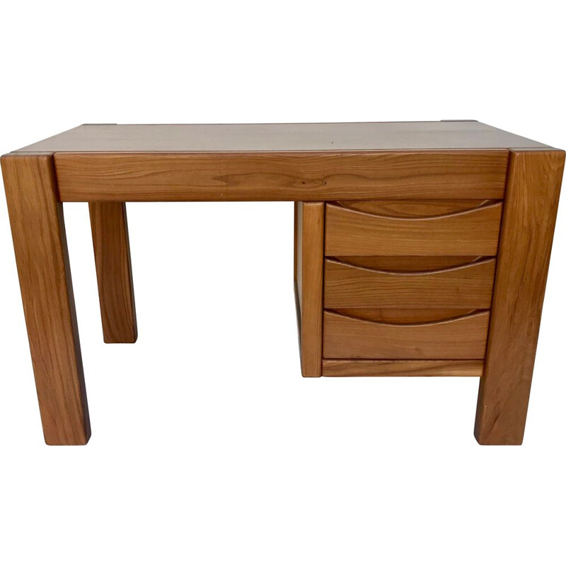 Vintage solid elm desk, Maison Regain, France, 1970