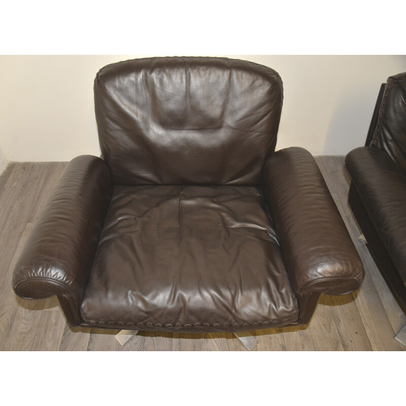 Paire de fauteuils "DS 31" De Sede en cuir et aluminium - 1970