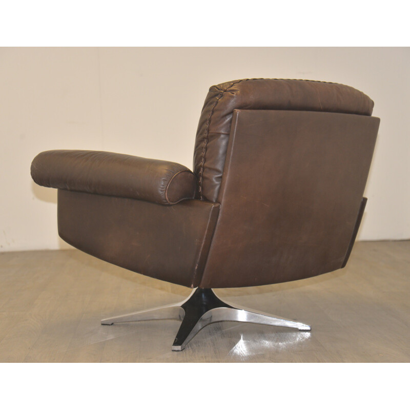 De Sede "DS 31" armchair and his ottoman in olive brown leather - 1970s