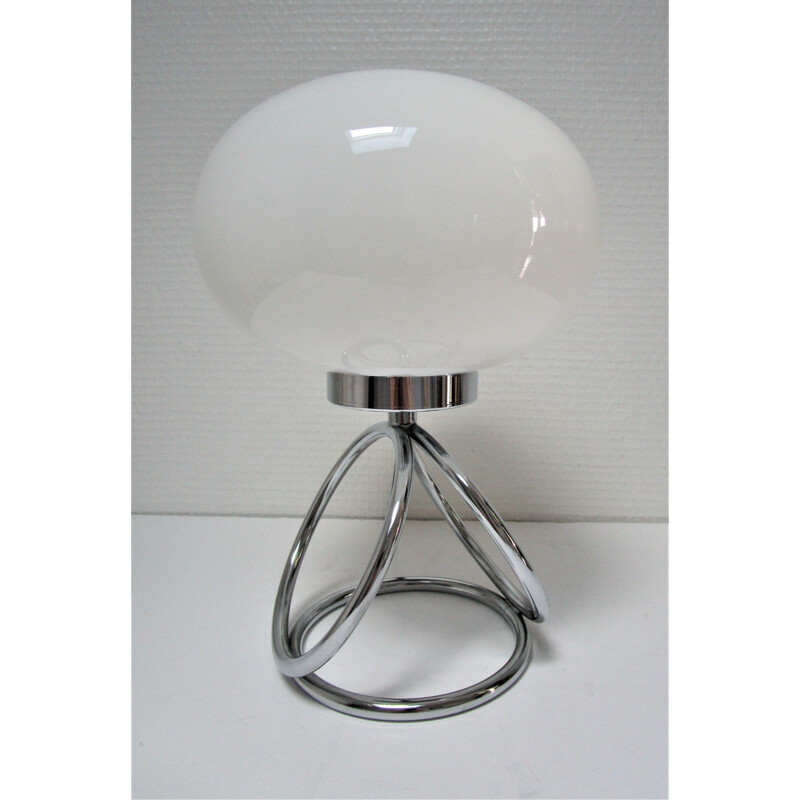 Vintage opaline lamp and chrome rings 1970