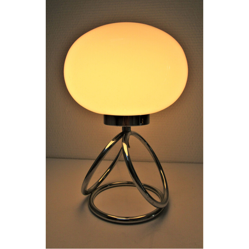 Vintage opaline lamp and chrome rings 1970