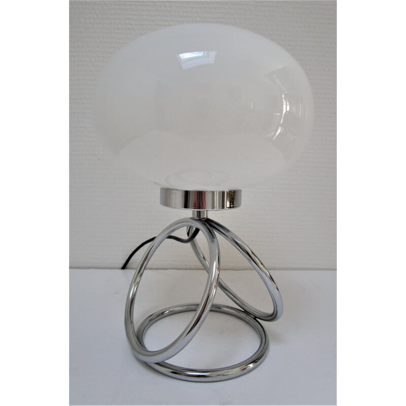 Vintage opaline lamp and chrome rings 1970
