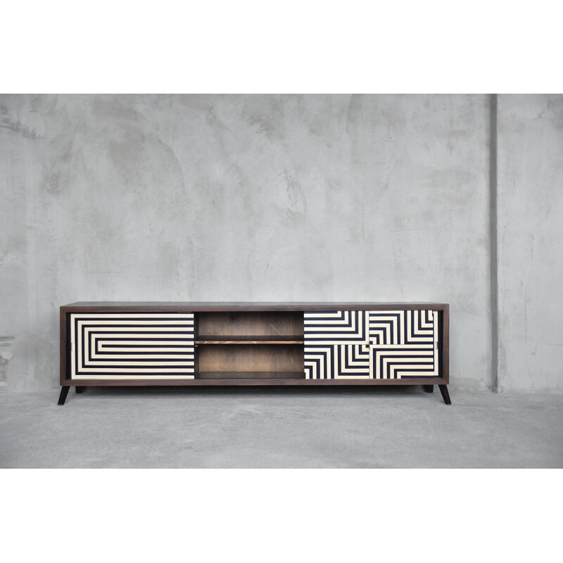 Low vintage Black & White Patterned Walnut Sideboard, Scandinavian 1960s