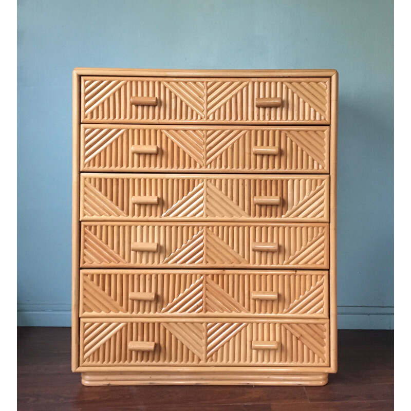 Vintage rattan chest of drawers 1970