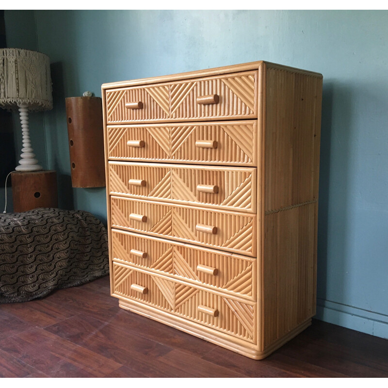 Vintage rattan chest of drawers 1970