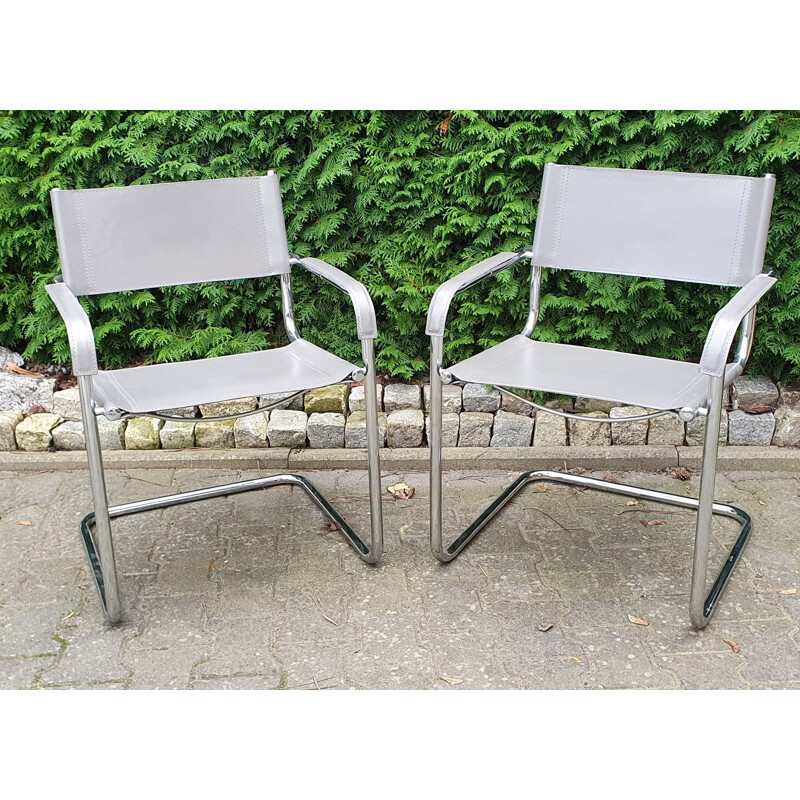 Paire de chaises vintage S34 en cuir et piétement luge chromé de Mart Stam 1927