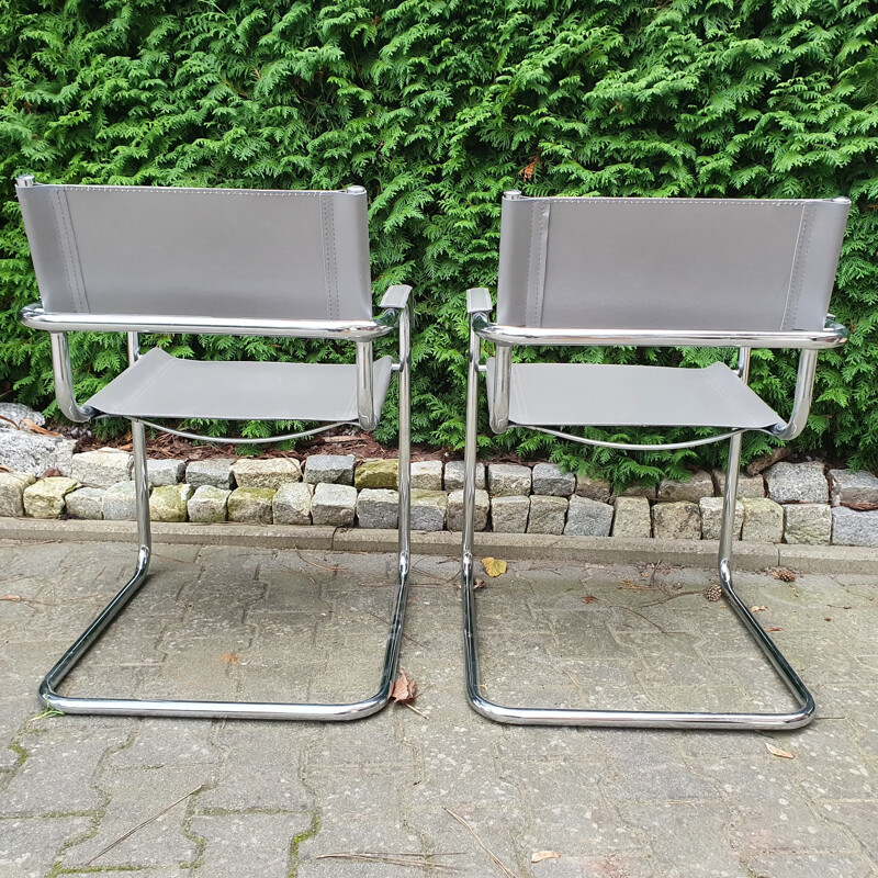 Pair of  vintage S34 Leather and Chrome Cantilever Chairs by Mart Stam 1927