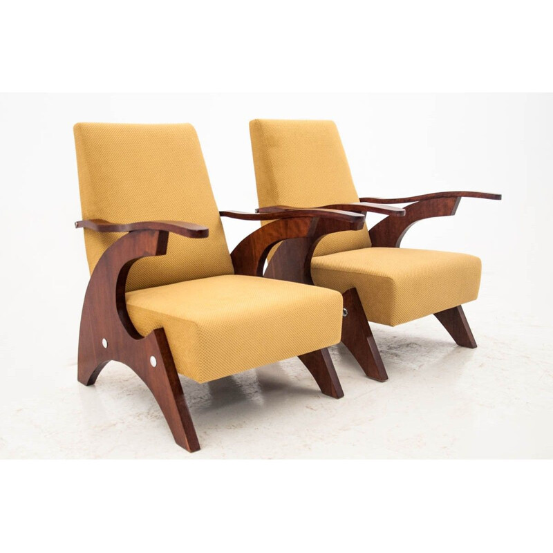 Pair of Vintage Yellow armchairs, Poland, 1960s