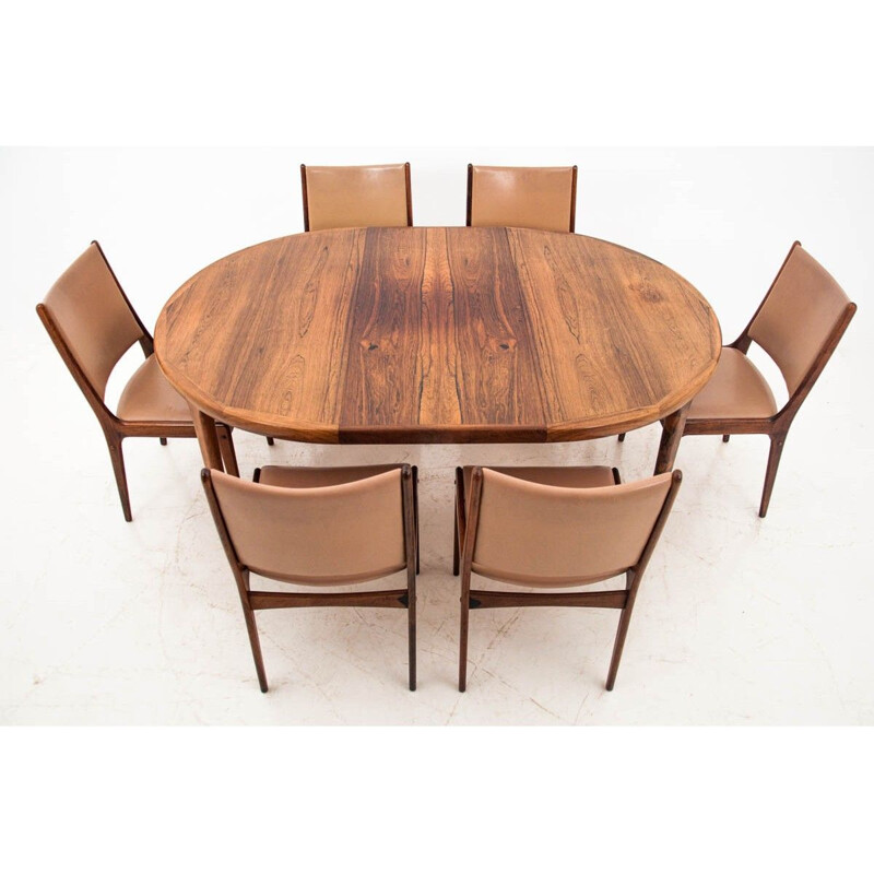 Série 6 chaises vintage J. Andersen avec table, Danemark 1960