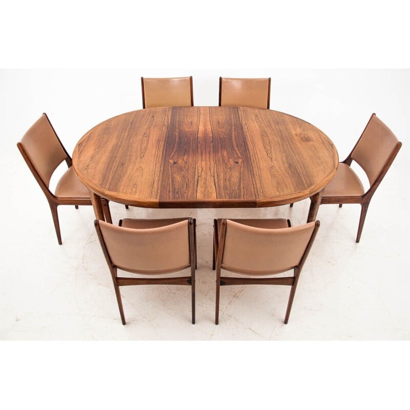 Vintage Set 6 Dining  J. Andersen chairs with table, Denmark 1960s