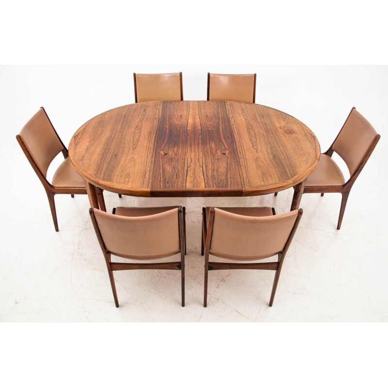 Vintage Set 6 Dining  J. Andersen chairs with table, Denmark 1960s