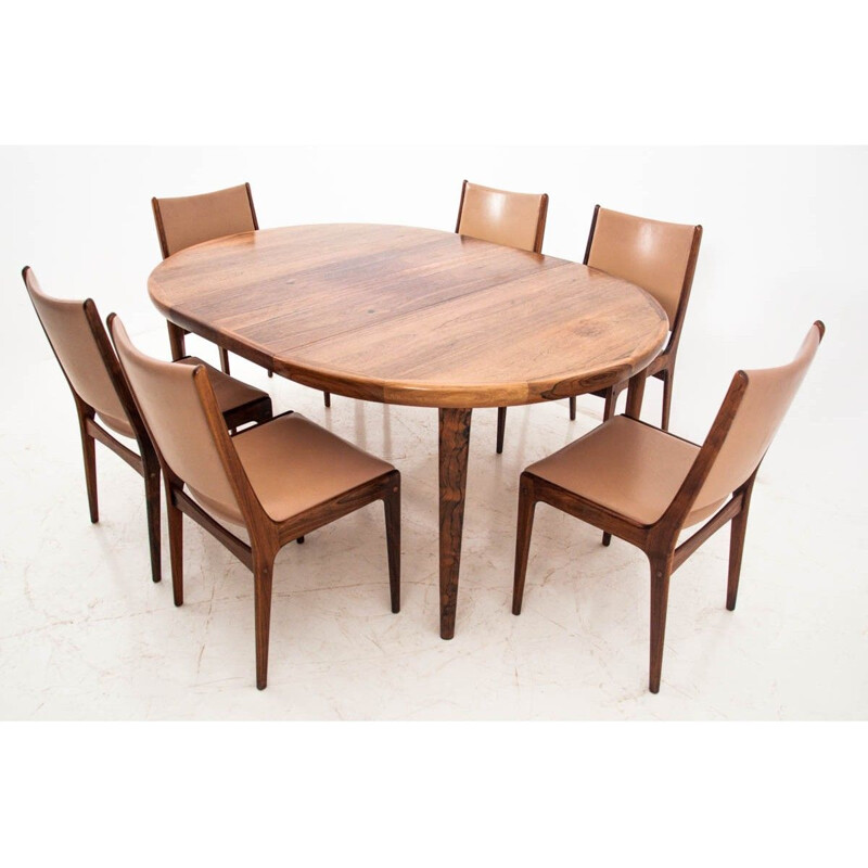 Vintage Set 6 Dining  J. Andersen chairs with table, Denmark 1960s