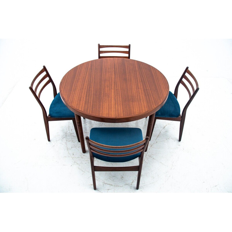 Ensemble de 4 tables à manger vintage avec 4 chaises, danois 1960