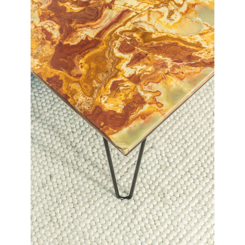 Table basse vintage en marbre onyx brun 1960