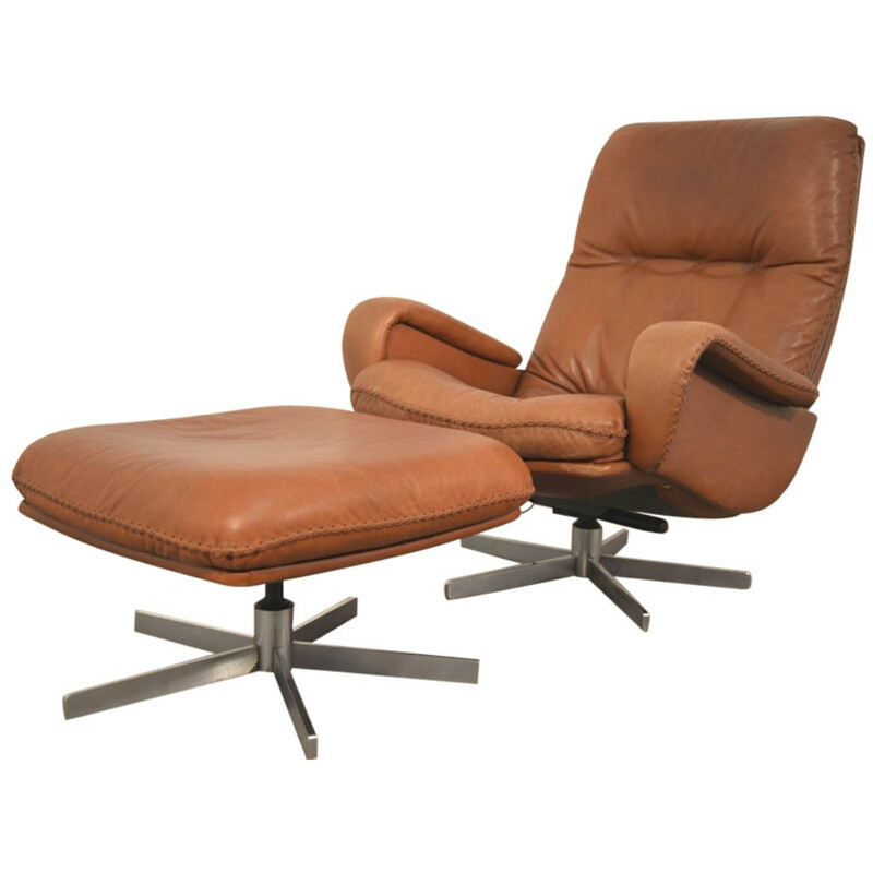 De Sede "S 231" armchair and his ottoman in brown leather - 1960s