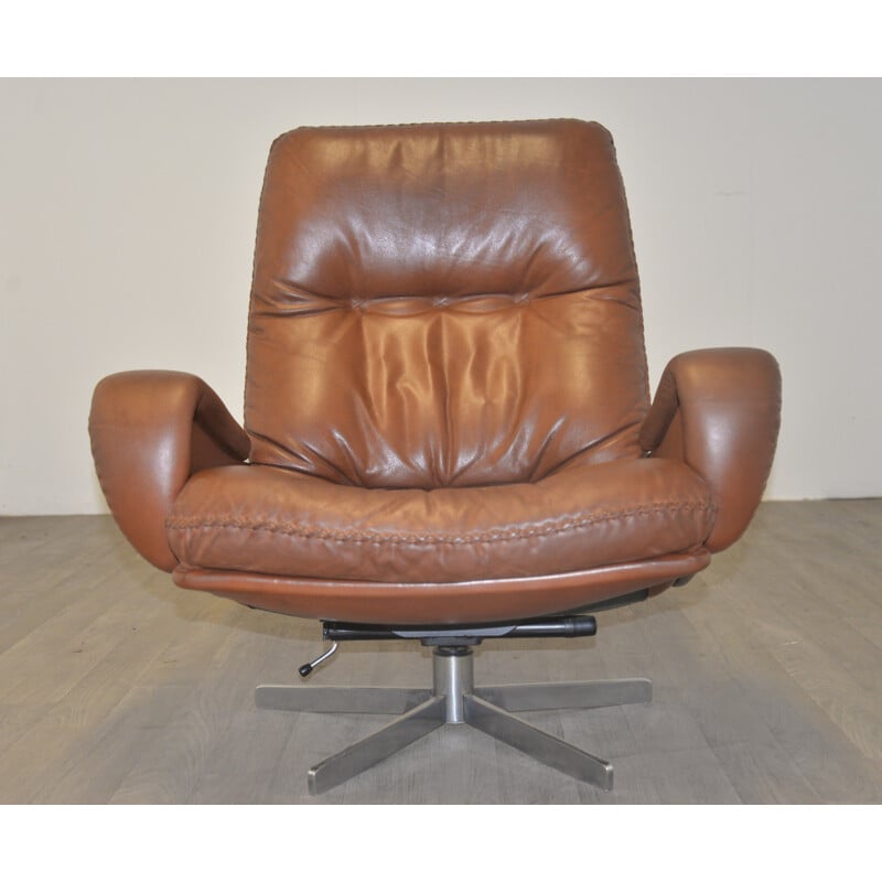 De Sede "S 231" armchair and his ottoman in brown leather - 1960s
