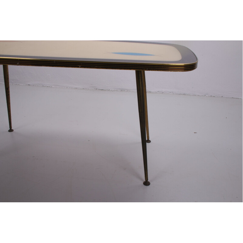  Table basse vintage avec plateau en verre 1960