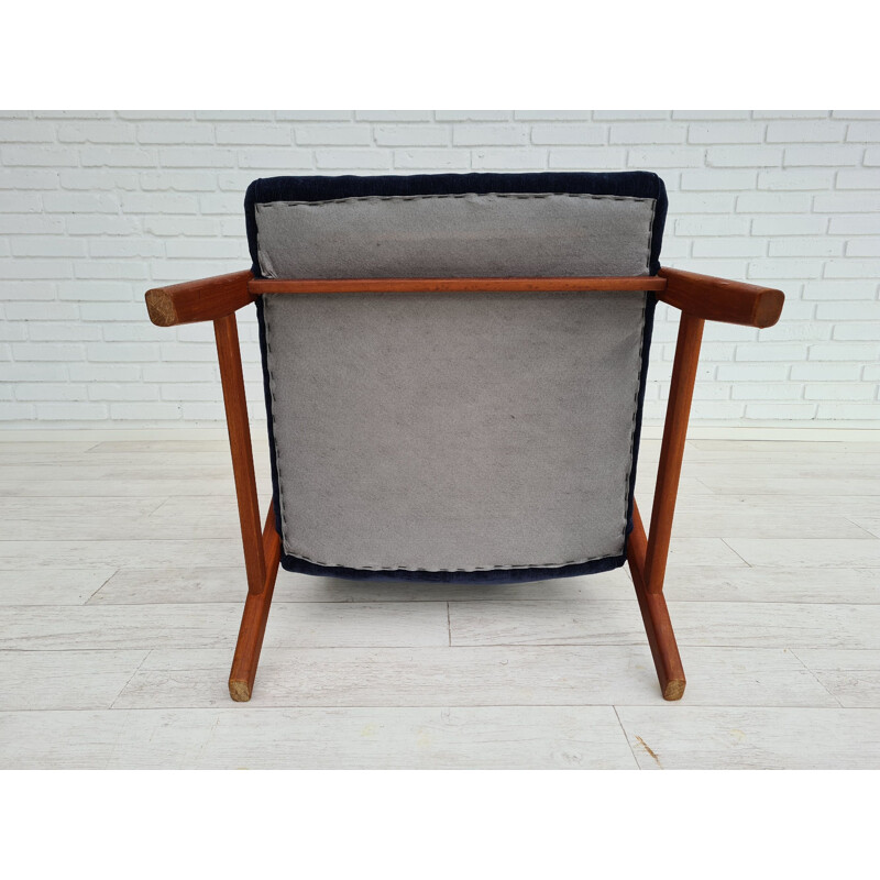 Vintage armchair  velour teak wood renovated Danish 1970