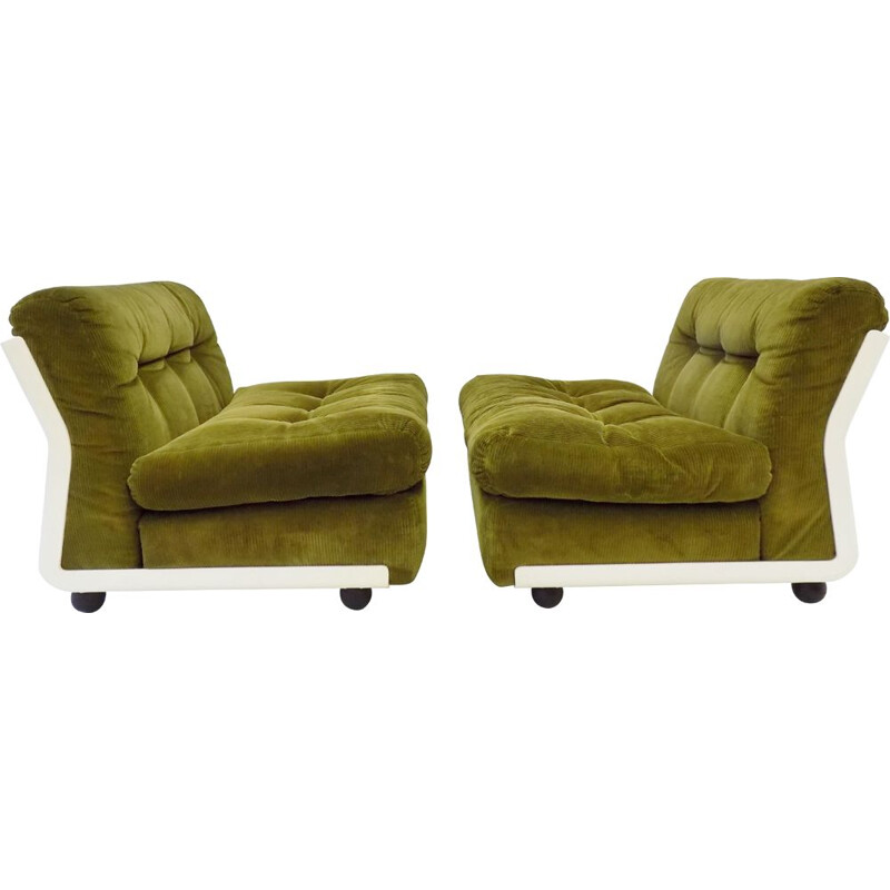 Paire de fauteuils lounge vintage en roseau vert par Mario Bellini Italia BB Amanta 