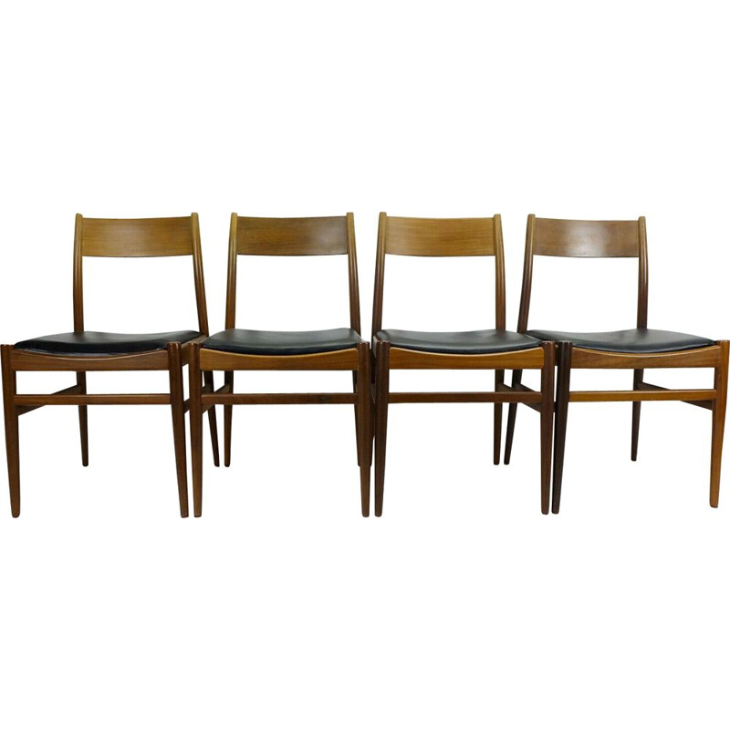 4 mid century  dining chairs mahogany black leatherette 1960s