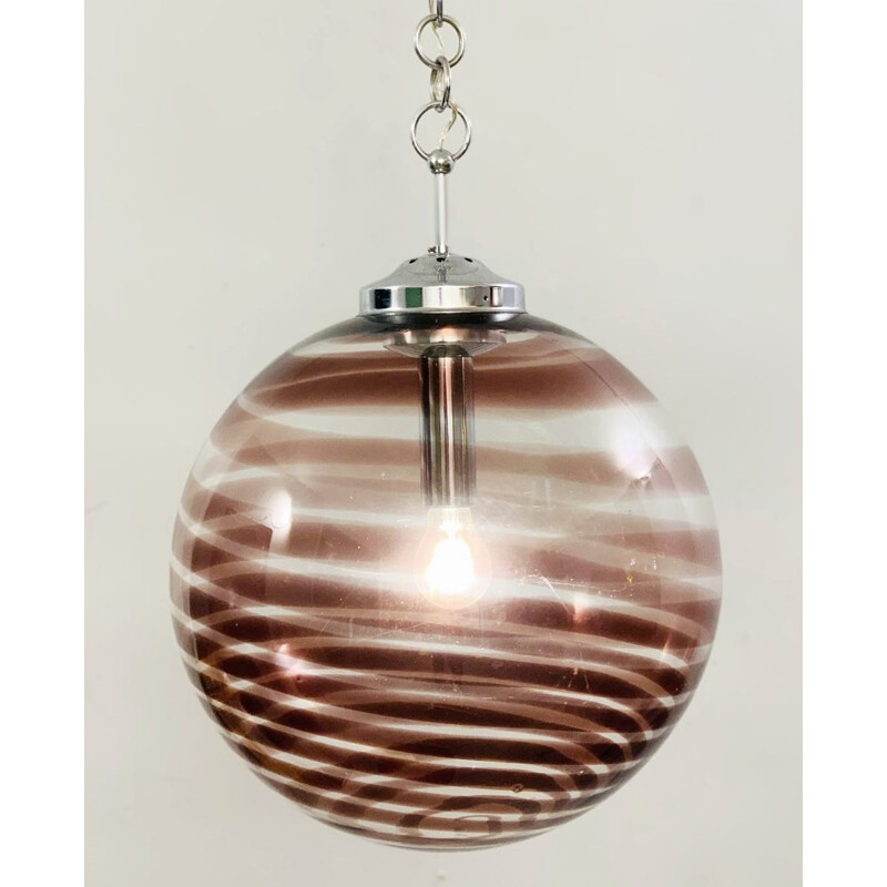 Suspensión vintage de globo de cristal de Murano, 1960