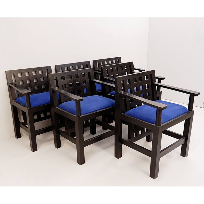 Satz von 6 postmodernen Vintage-Stühlen aus schwarzem Holz