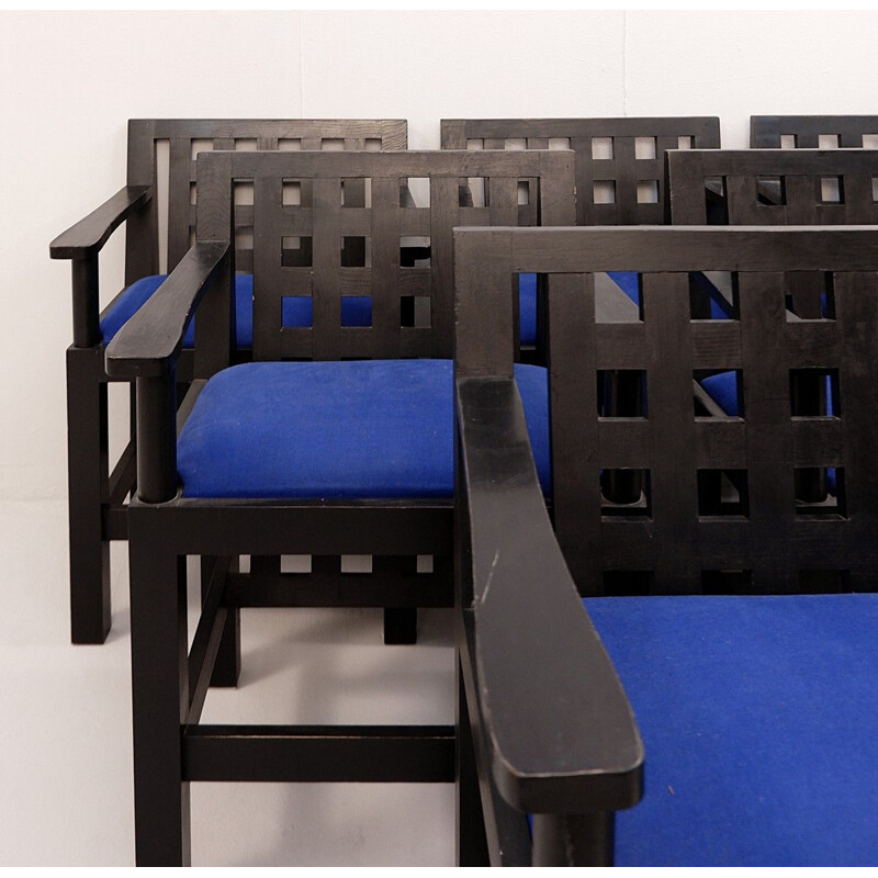 Juego de 6 sillas postmodernas vintage de madera negra