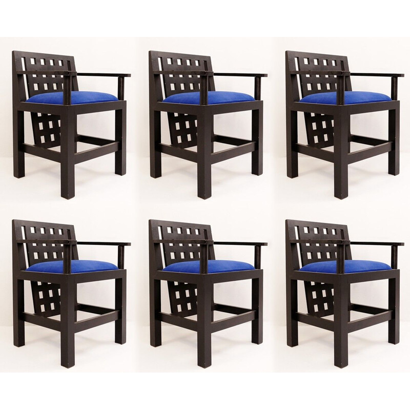 Set of 6 vintage black postmodern wood chairs
