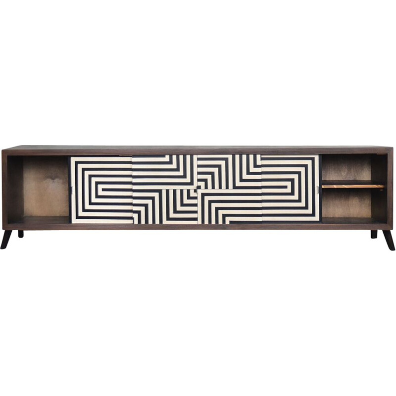 Low vintage Black & White Patterned Walnut Sideboard, Scandinavian 1960s