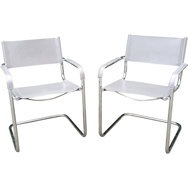 Pair of  vintage S34 Leather and Chrome Cantilever Chairs by Mart Stam 1927