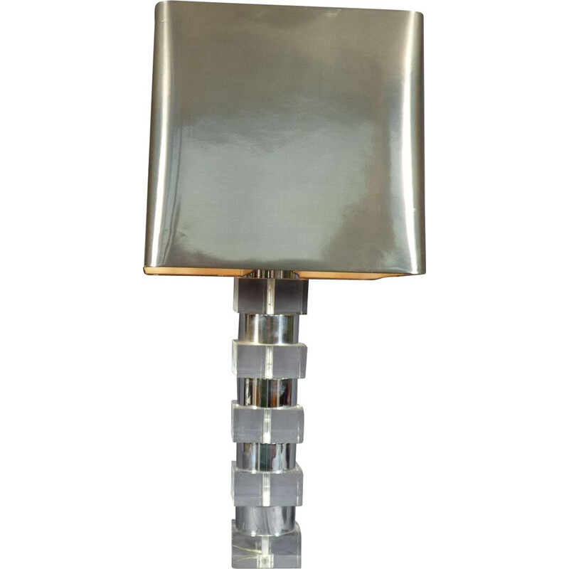 Lámpara de mesa vintage de metal cromado, 1970
