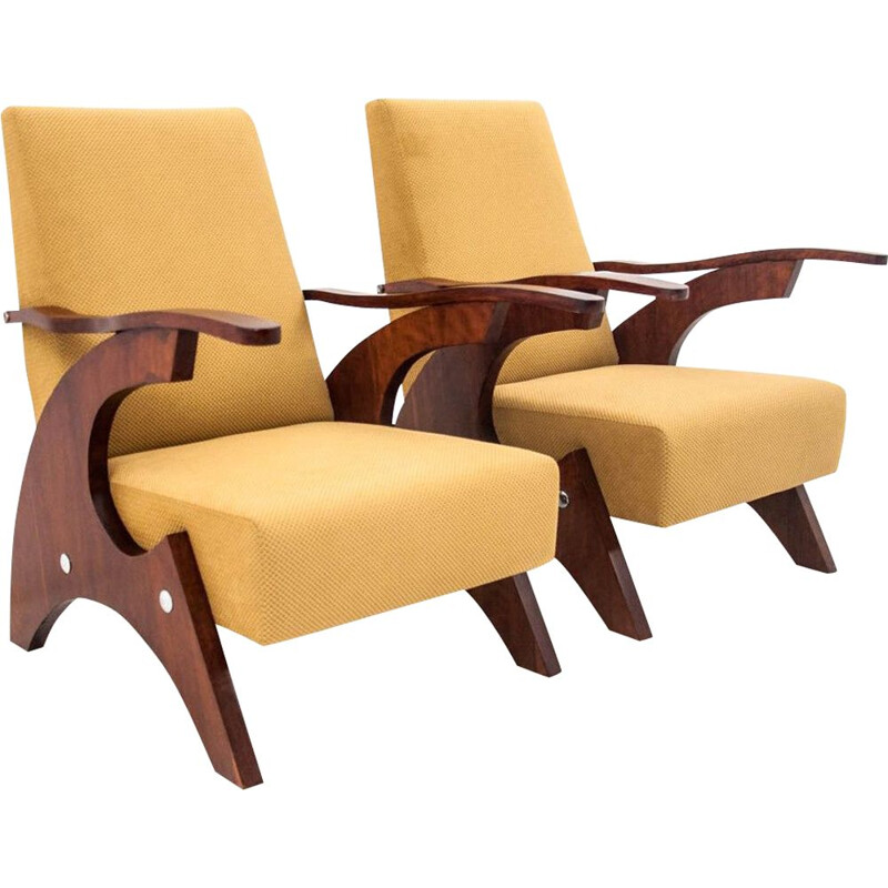 Pair of Vintage Yellow armchairs, Poland, 1960s
