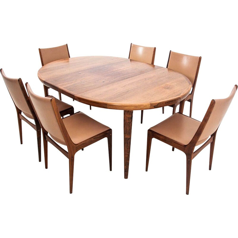 Vintage Set 6 Dining  J. Andersen chairs with table, Denmark 1960s