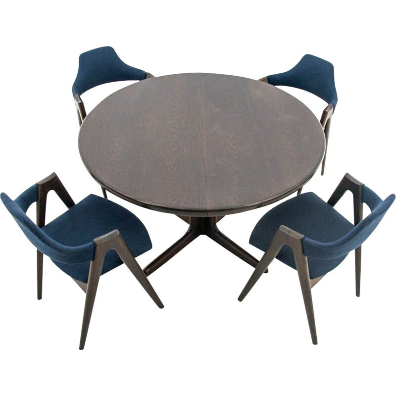 Service de table vintage, table Skovby + 4 chaises Compass, Danemark 1960