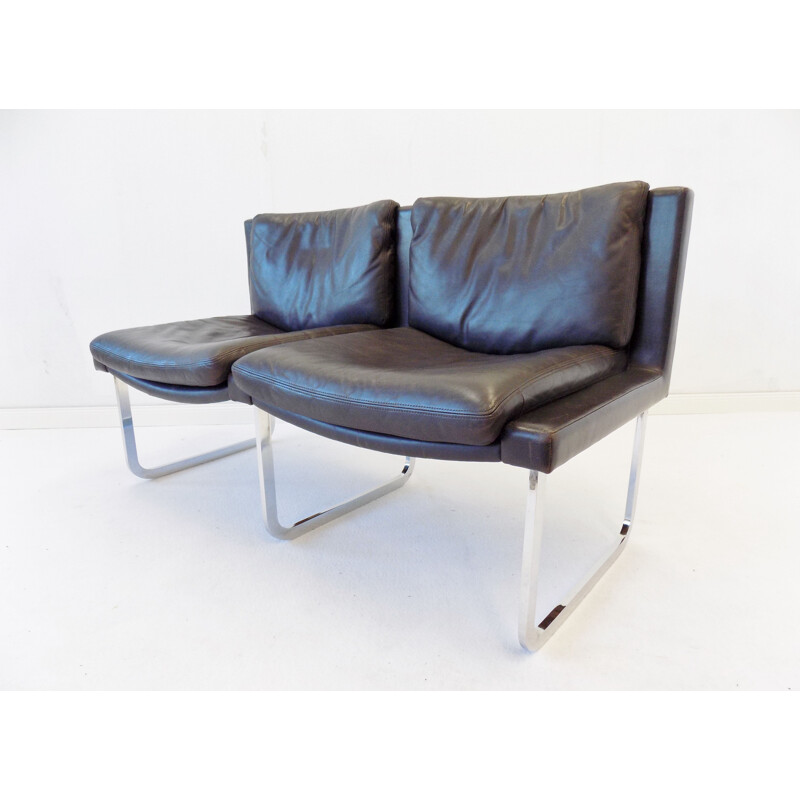 Vintage armchair leather 2 seater RH 201 dark brown De Sede by Robert Haussmann