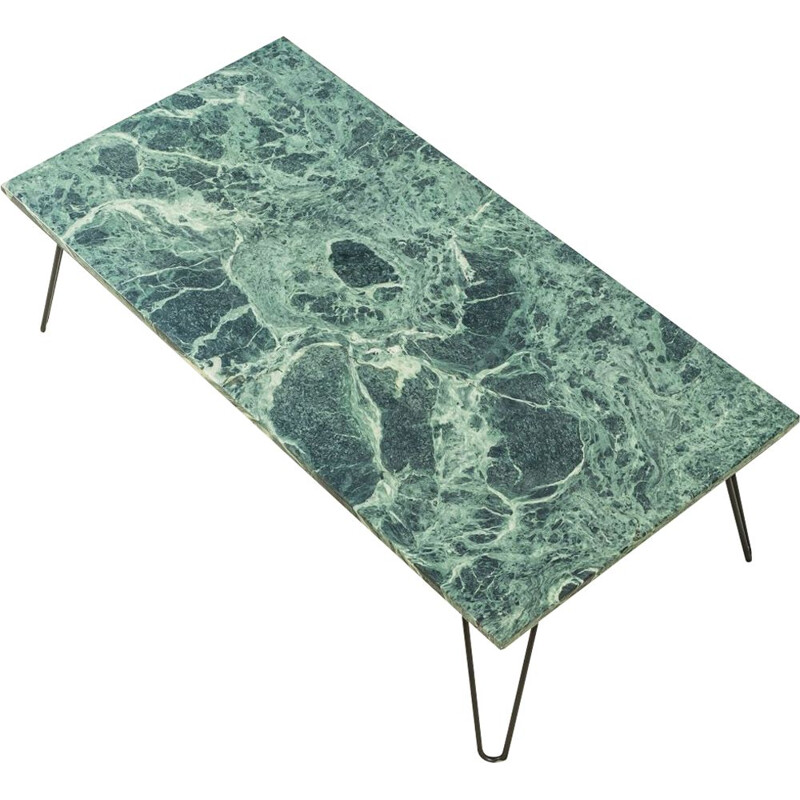 Vintage coffee table marble in green and cream tones 1960s