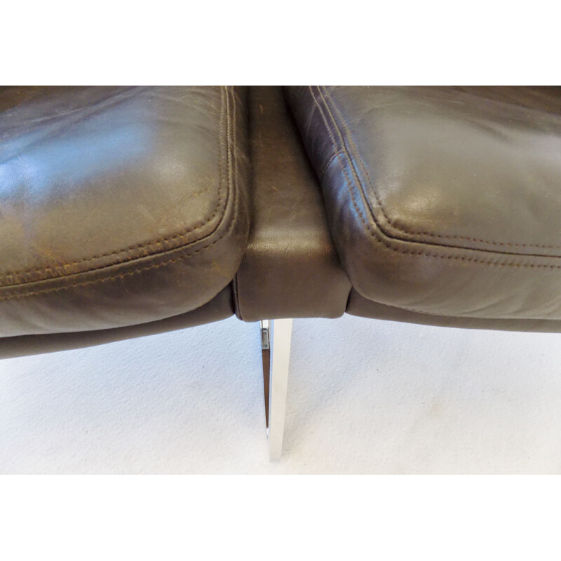 Vintage armchair leather 2 seater RH 201 dark brown De Sede by Robert Haussmann