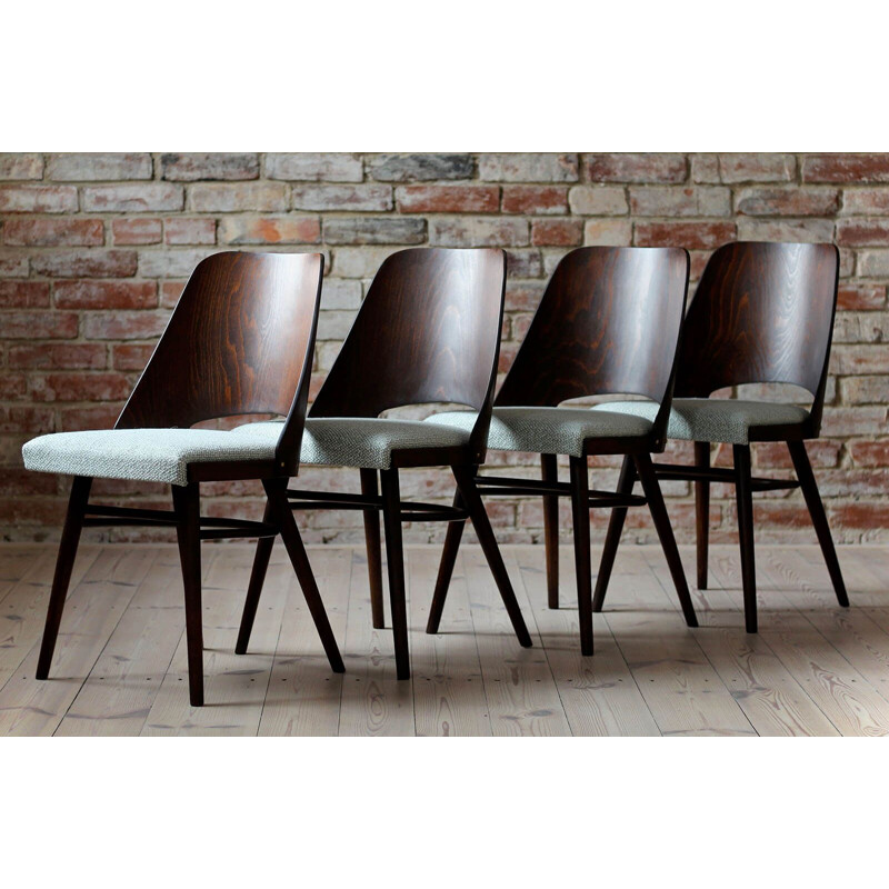 Set of 4 Dining Chairs vintage by R. Hofman for TON, Model 514, New Sahco 1960s
