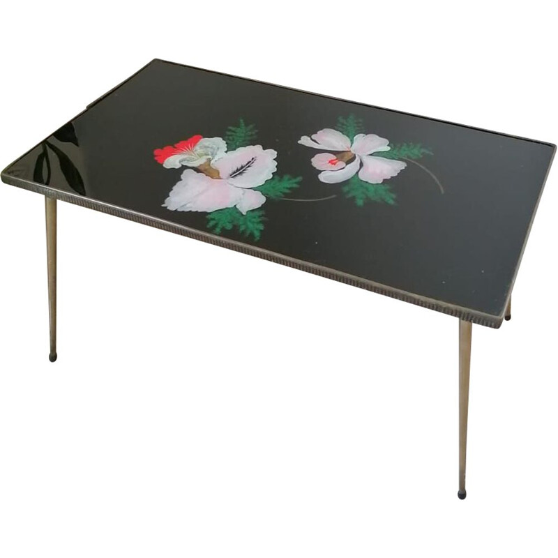 Table basse vintage motif Fleurs 1950