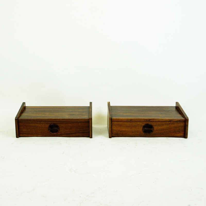 Pair of rosewood hanging bedside tables 1950's