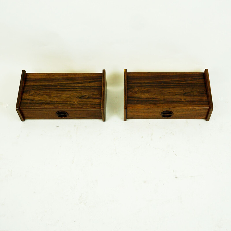 Pair of rosewood hanging bedside tables 1950's