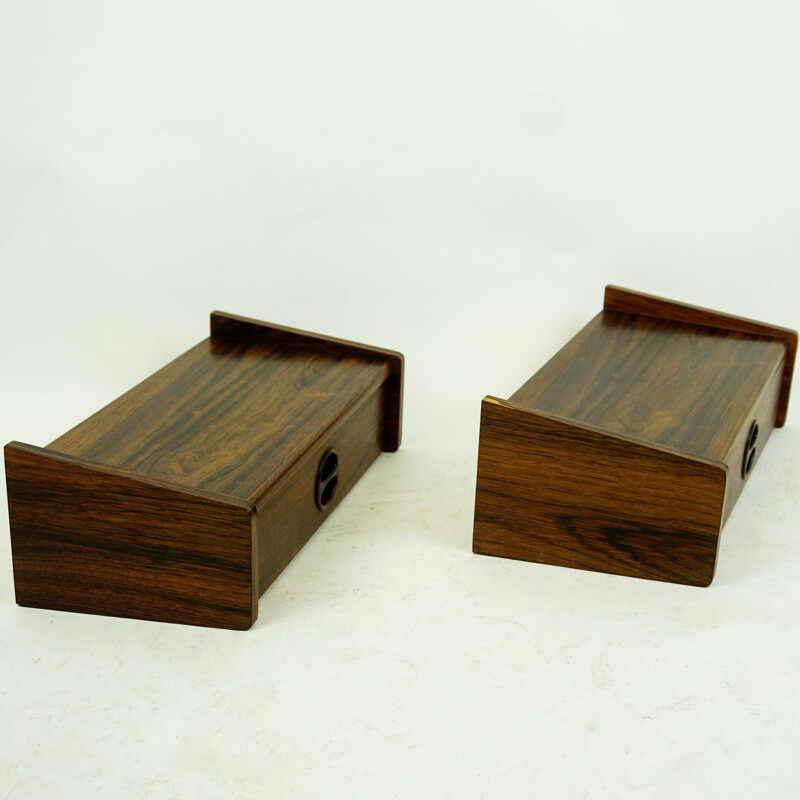 Pair of rosewood hanging bedside tables 1950's